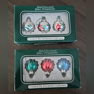 6 Vintage Small Hand Decorated Ball Glass Ornaments Romania